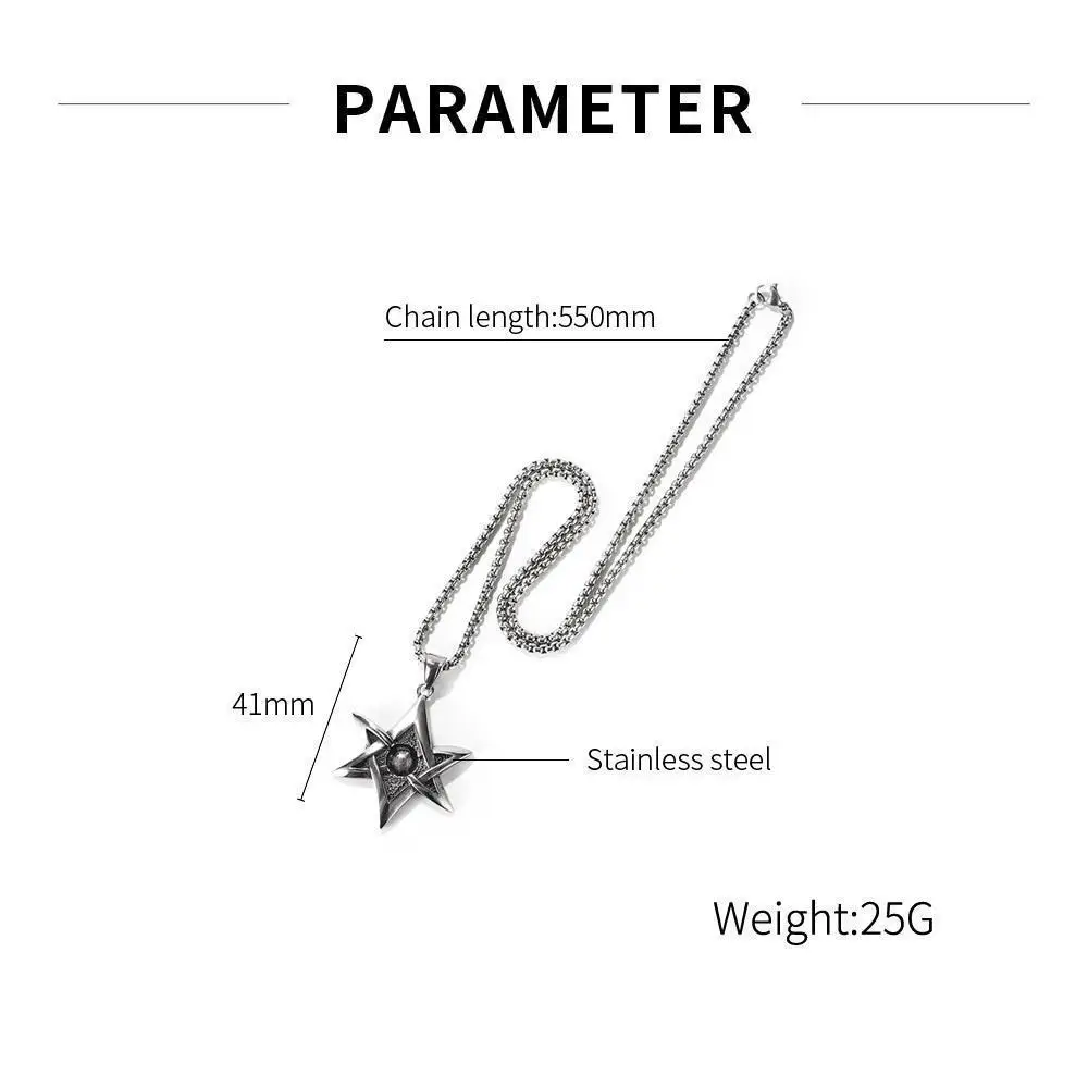 

Jewelry Pendants For Neck Gifts For Male Accessories Retro Punk Hip Hop Personality Mens Six star Stainless Steel Necklaces