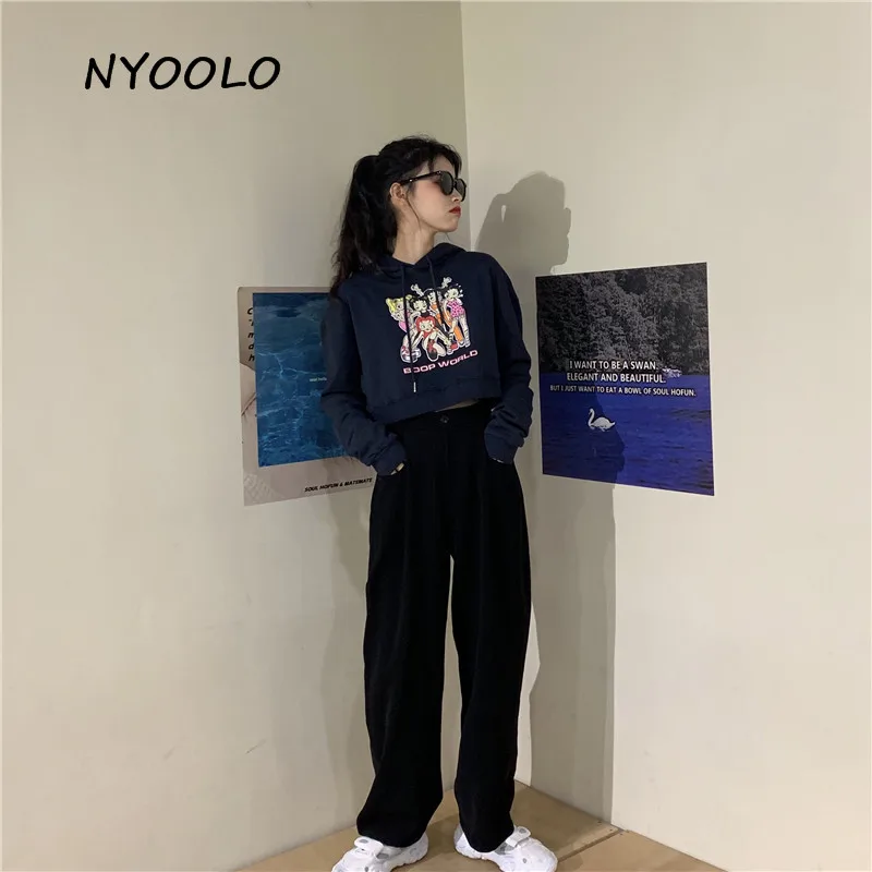NYOOLO Harajuku мультфильм девушки печати толстовка осень уличная одежда с длинным рукавом пуловер с капюшоном свитер женская одежда верхняя одежда - Цвет: short style