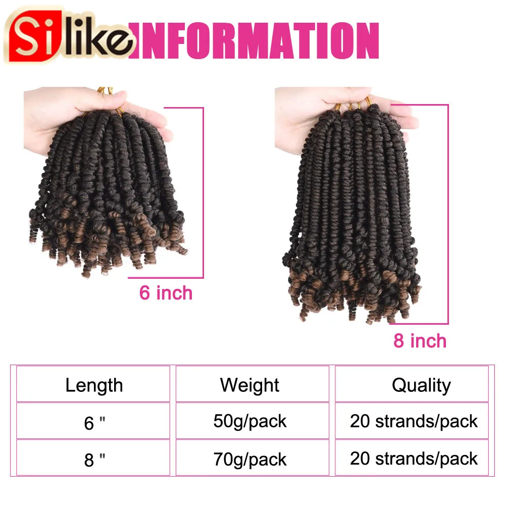 Spring Twist Corchet Hair Pre-twisted 8 inch Bomb Fluffy Synthetic Pre looped Passion Crochet Braids 20 Roots/pack |