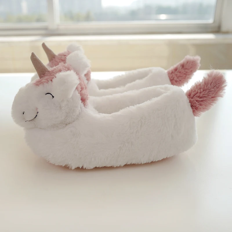 HALLUCI Unicornio/обувь на плоской подошве; женские зимние теплые домашние тапочки; милые плюшевые домашние Нескользящие Хлопковые женские туфли на плоской подошве