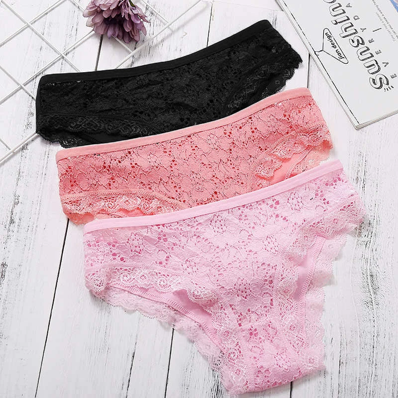 Женские кружевные трусики 3 шт./компл. сексуальные трусы Модный хлопковый с