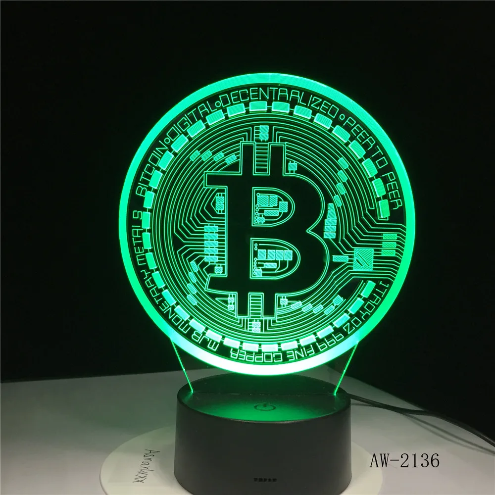 Биткоин знак 3D светильник моделирование Ночник s 7 Красочные Usb настольная лампа