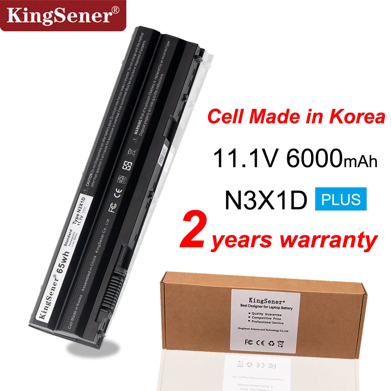 KingSener N3X1D Laptop Battery for DELL Latitude E5420 E5430 E5520 E5530 E6420 E6520 E6430 E6440 E6530 E6540 Korea Cell 65WH
