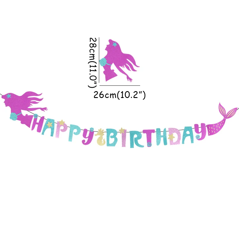 JOY-ENLIFE 1pc Mermaid Happy Birthday Garland Party Decoration Banner for Summer Sea Party, Children, Kids, and Gender Reveal with Flags image 6