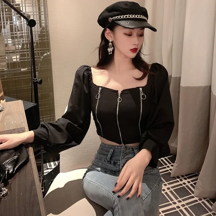 Женские рубашки с квадратным воротником и длинным рукавом приталенные Топы в три