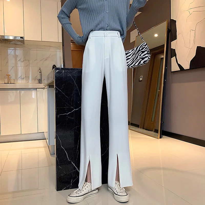 

Summer White Split Suit Pants Women's Summer Small High Waist Straight Loose Spring and Autumn Suit Pants Drooping Wide-Leg