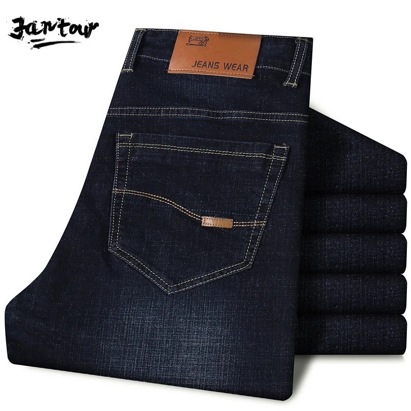 Мужские классические джинсы повседневные свободные прямые эластичные большие