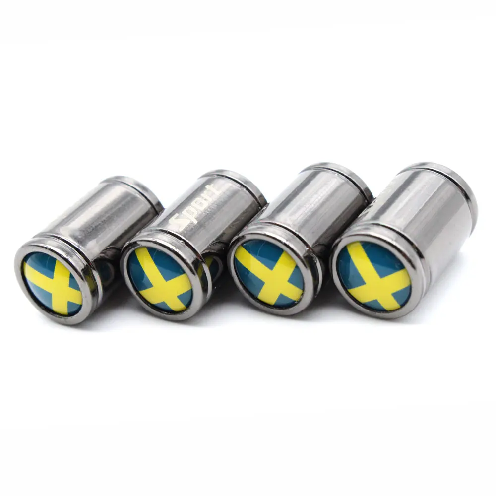 4 Pcs/Set Copper +Chrome Sweden flag Style Tire Valve Stem Cap Wheel Air Caps for Auto Cars|Стержни и колпачки клапана| |