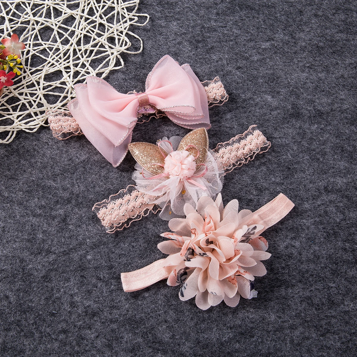 Детские аксессуары 3 шт./компл. Кружевная повязка на голову с цветами для девочек