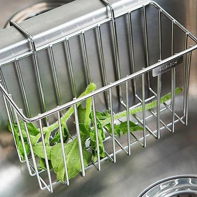 

Stainless Steel Sink Drain Basket Sponge Soap Holder Rack Kitchen Rag Hanging Basket Rack Storage Kitchen Accessories