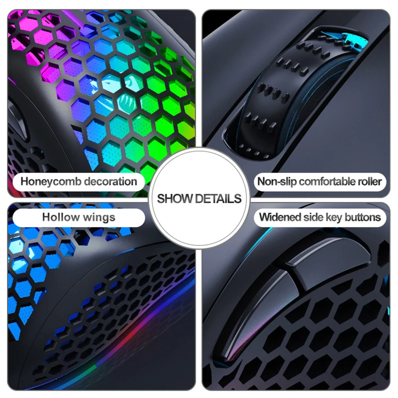 

G540 USB Wired Gaming Mouse Macro RGB Backlit Light Gamer Mouse 6400 DPI Adjustable Mouse Programmable Hollow for PUBG LOL FSP