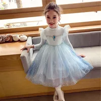 Blue Formal Dress Knit Long Sleeves Wedding Dance Dress Kids Clothing Princess Birthday Dress Kids Party Dress For Girls 4-14 Y