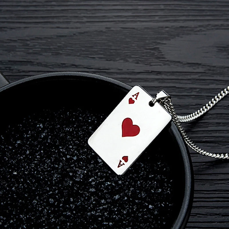 Hip Hop Personality Poker Heart A Necklace For Men Women Lucky Stainless Steel Pendant Fashion Punk Party Jewelry Gift | Украшения и