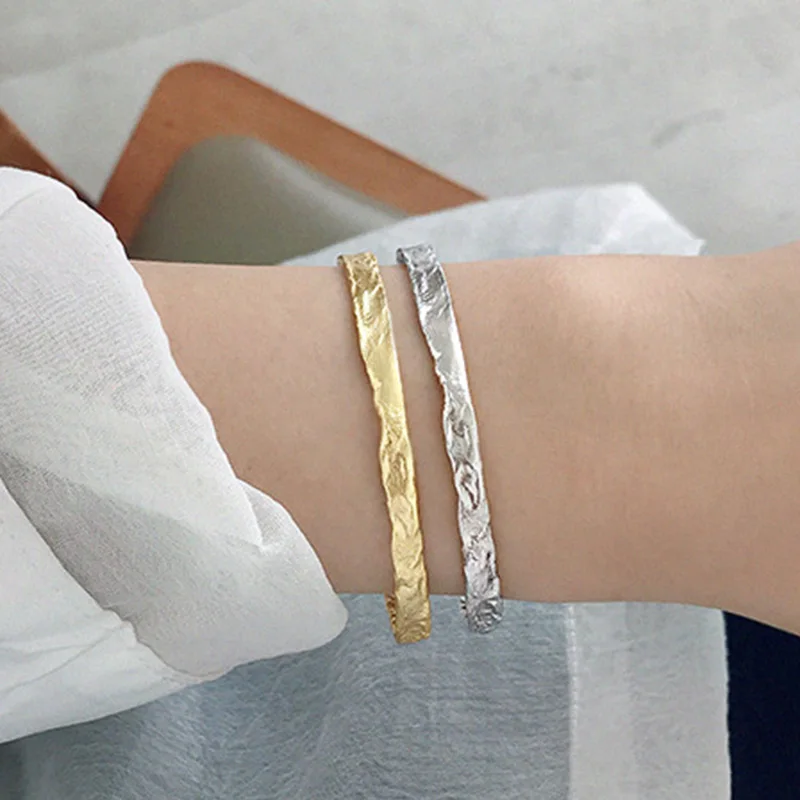 Твердый текстурированный браслет из стерлингового серебра 925 пробы для женщин