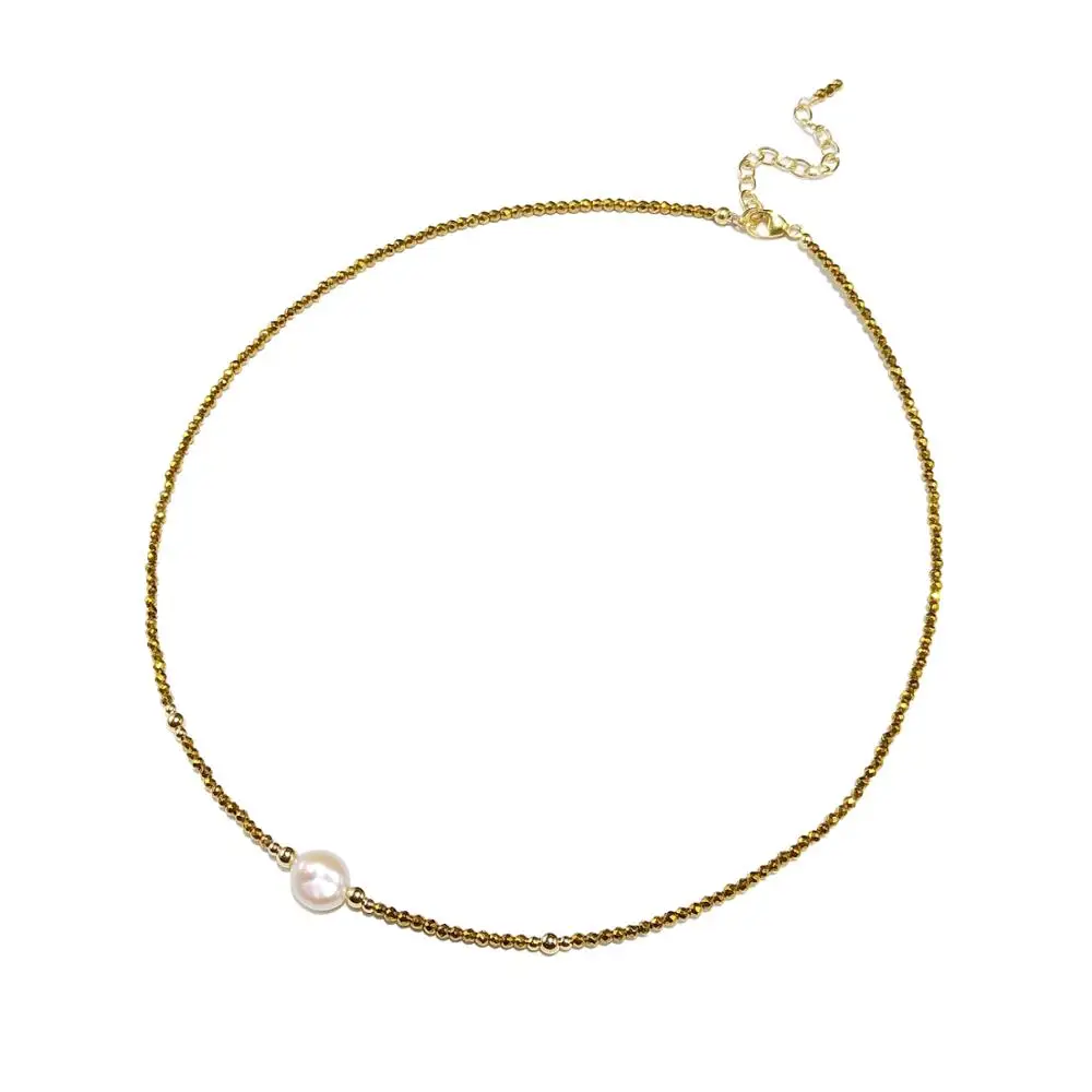 

Lii Ji Choker 2mm Golden Hemetite Baroque Pearl 14K Gold Filled Necklace Mini Jewelry For Women Girls Gift 37+5cm