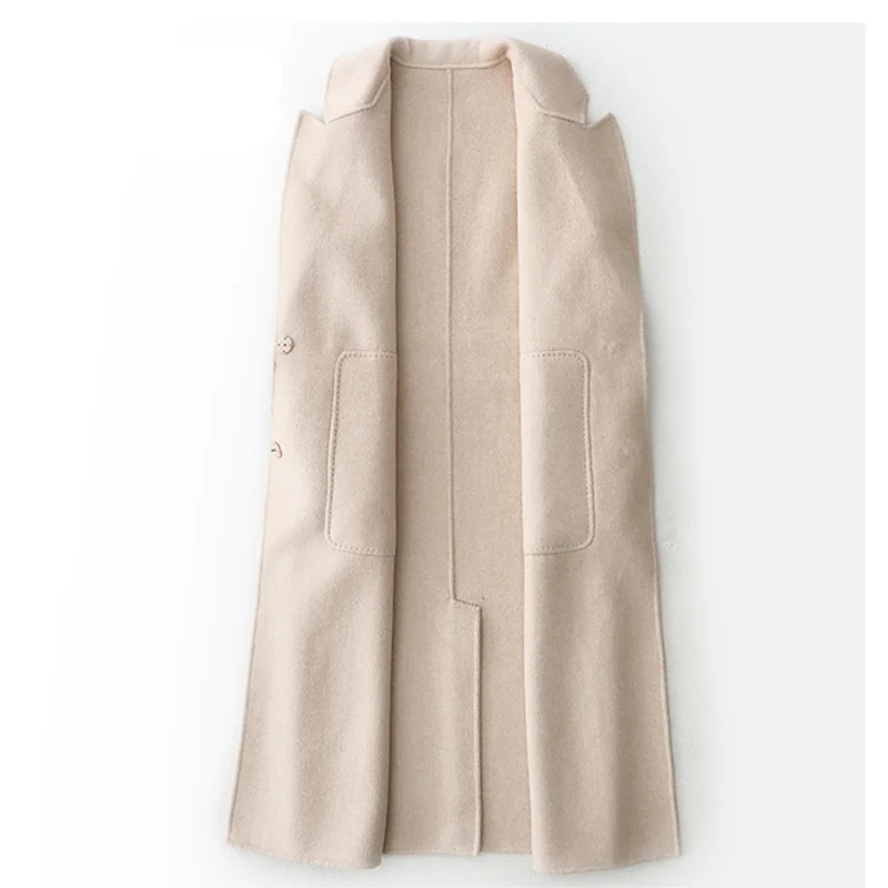 

Женское двухстороннее шерстяное пальто, модное Однотонное шерстяное пальто в Корейском стиле, весна-осень 2020, Длинная шерстяная куртка, жен...
