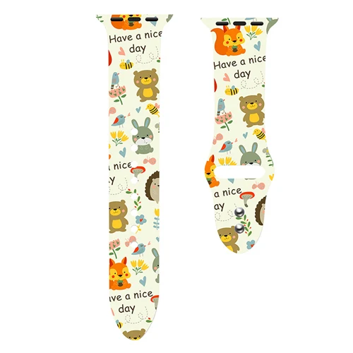 cartoon animals Мягкий силиконовый ремешок для Apple watch band 5 4 44 мм 40 мм Рождественский подарок с цветочным принтом наручный ремень iWatch 5 4 3 38 мм 42 мм ремешок для часов - Цвет ремешка: cartoon animals