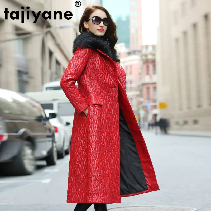 Женская длинная куртка из натуральной овечьей кожи с меховым воротником | одежда