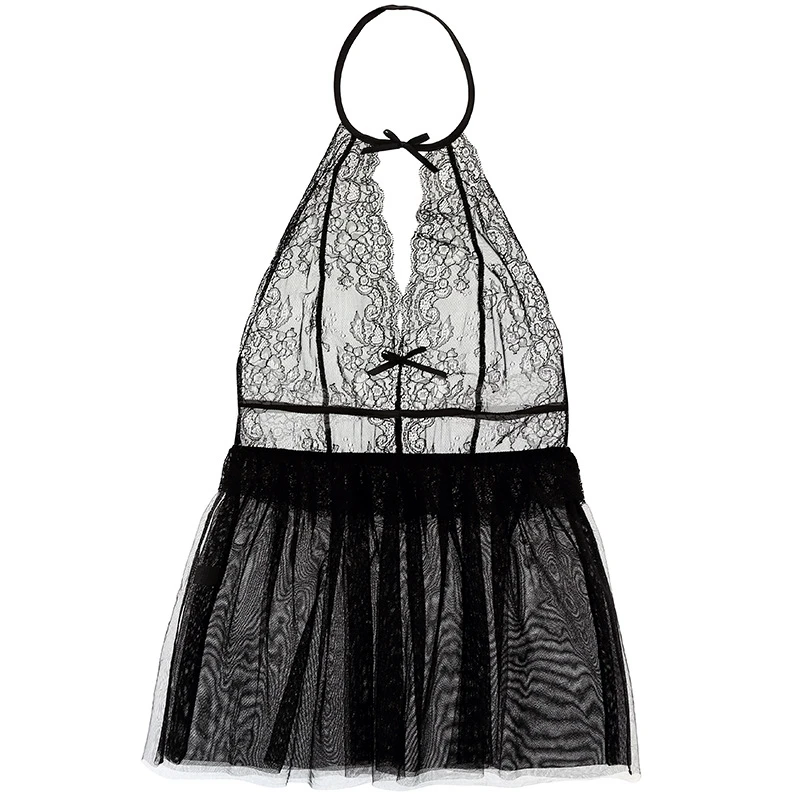 Кружевная ночная одежда сексуальная женская рубашка с открытой спиной ночное