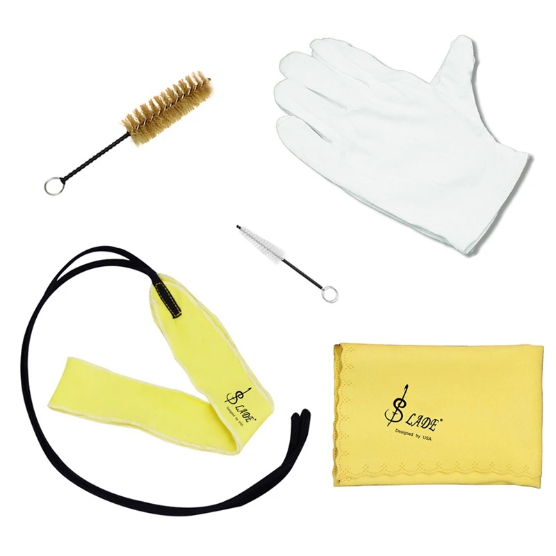 

SLADE 5Pcs/Lot Trumpet Cleaning Tools Care Suit Tube Cloth Piston Brush Mouthpiece Brush Wiper Gloves Kit