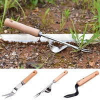 1pc garden metal forked head manual weeder with wood handle garden remove weeds shovel garden courtyard trimming gadgets tools