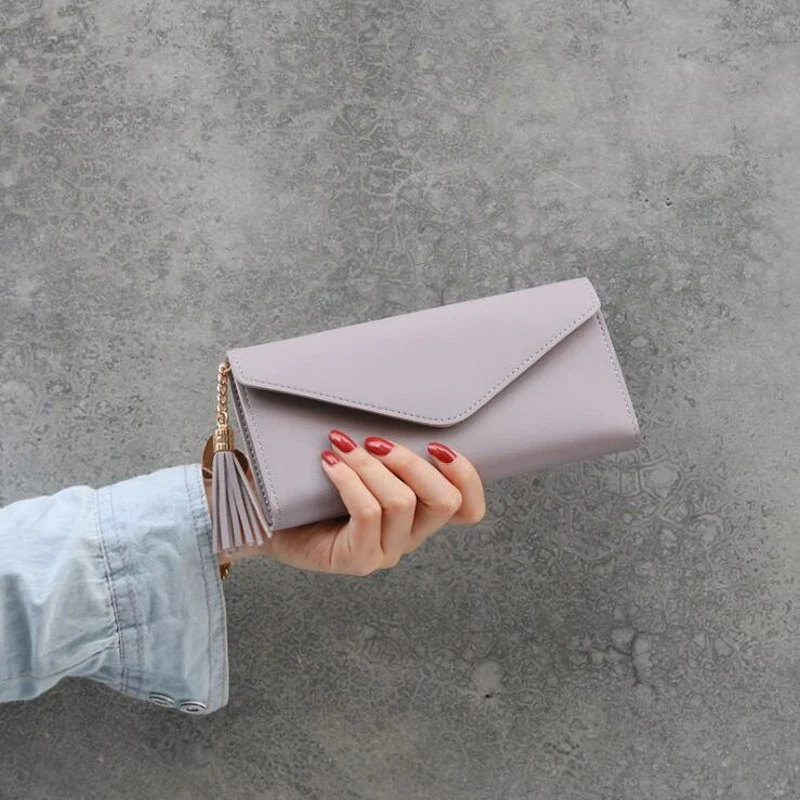 Женский Длинный кошелек с кисточкой качественные кожаные клатчи