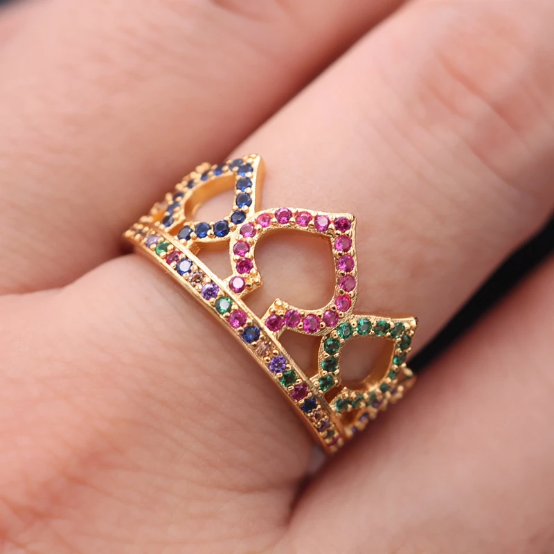 Роскошное кольцо принцессы королевы короны цветное с фианитами женские