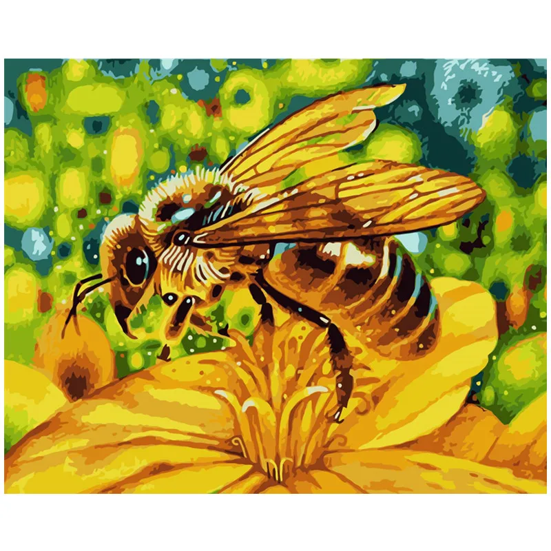Прямая поставка 60x75 см картина по номерам DIY желтый цветок пчела настенные