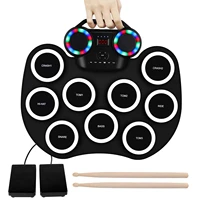 portable flash light roll up electronic drum set 9 silicon pads built in speakers and lithium battery bluetooth compatible