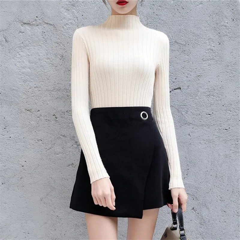 2019 осенне-зимний облегающий свитер с воротником средней длины женский тонкий