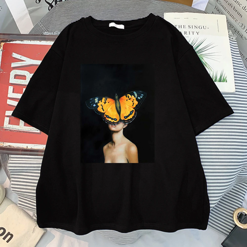 

Butterfly Beautiful Women Print Woman T-Shirt Hip Hop Breathable T Shirt Simplicity Crewneck Clothing Streetwear Comfortable