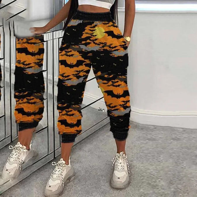 

2021 New Print High-waisted Casual Nine Cropped Pants Streetwear Women