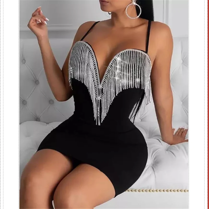 Женское облегающее платье с бахромой и V-образным вырезом | Женская одежда