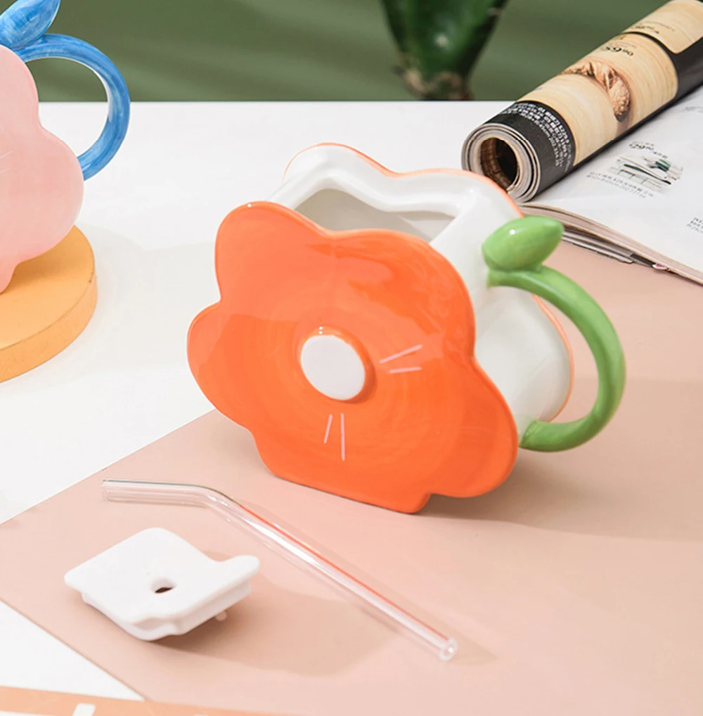 400мл ручная роспись кофейная чашка в форме цветка с трубочкой парная персонализированная кружка праздничный подарок для родственников и друзей.