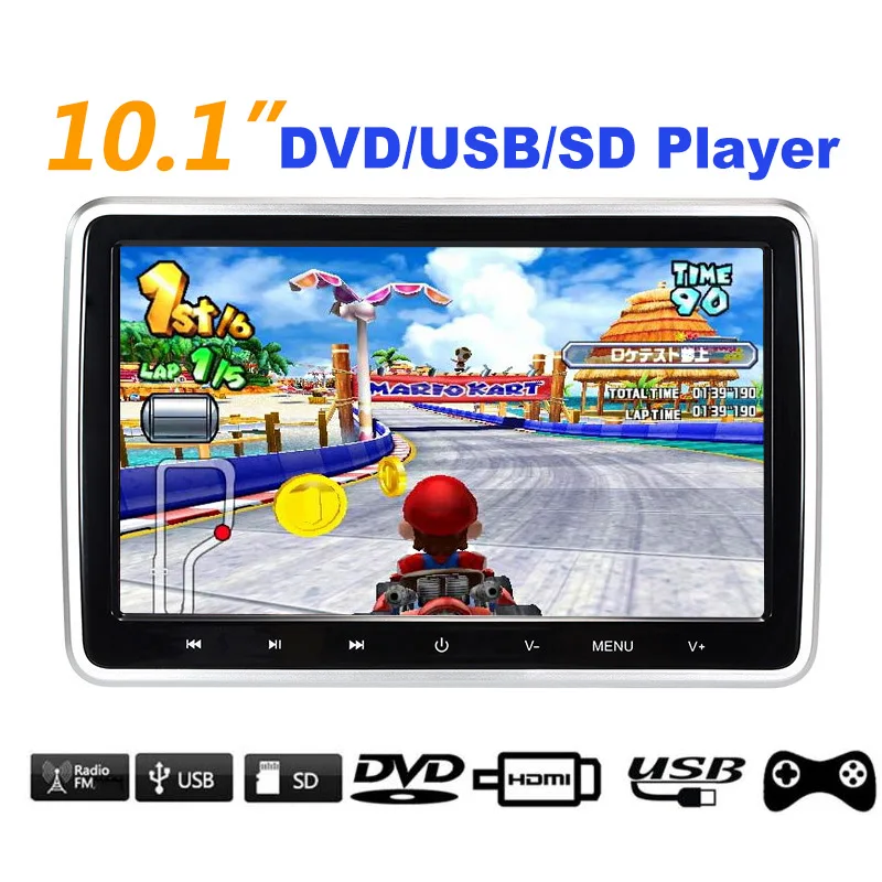 Автомобильный подголовник монитор dvd-плеер 1024x600 цифровой экран USB/HDMI/IR/FM