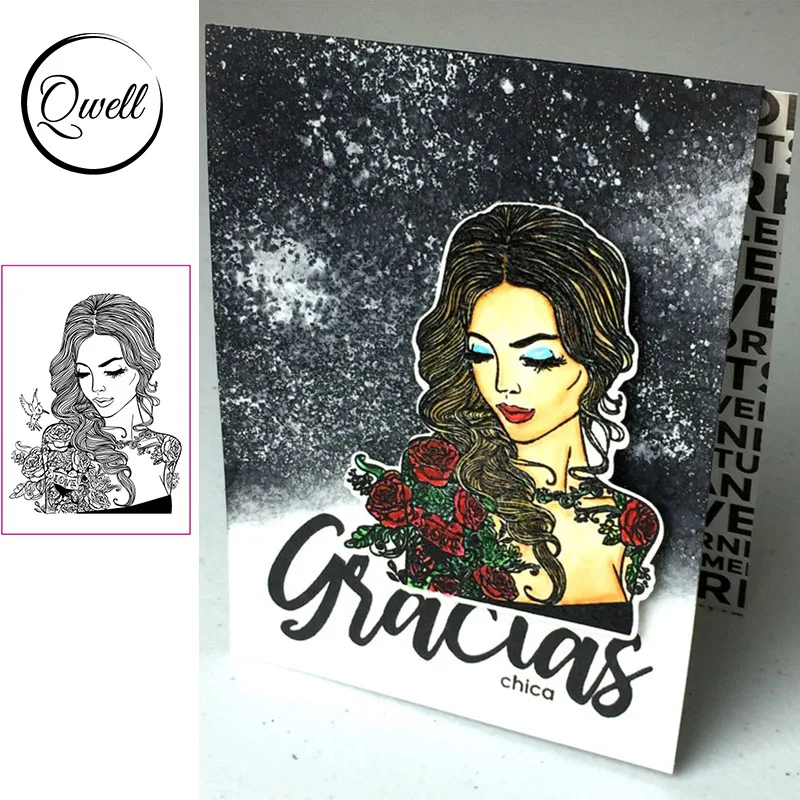 QWELL длинные волосы для девочек цветок роза прозрачные штампы сделай сам