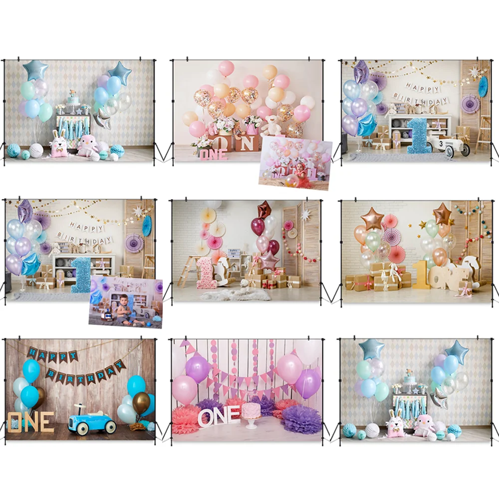 

1st birthday Cake Smash Photography backdrop Baby balloons Party Newborn background Girl Boy birthday photocall cake Backdrop