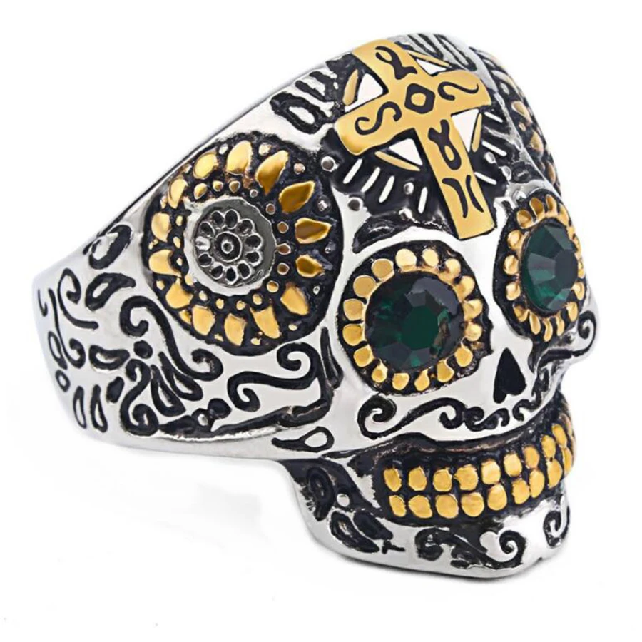 

Ring Cross Men’s Ring Punk Style Skull Ring Domineering Men’s Retro Titanium Steel Ring Carving Pattern Micro-inlay Craft