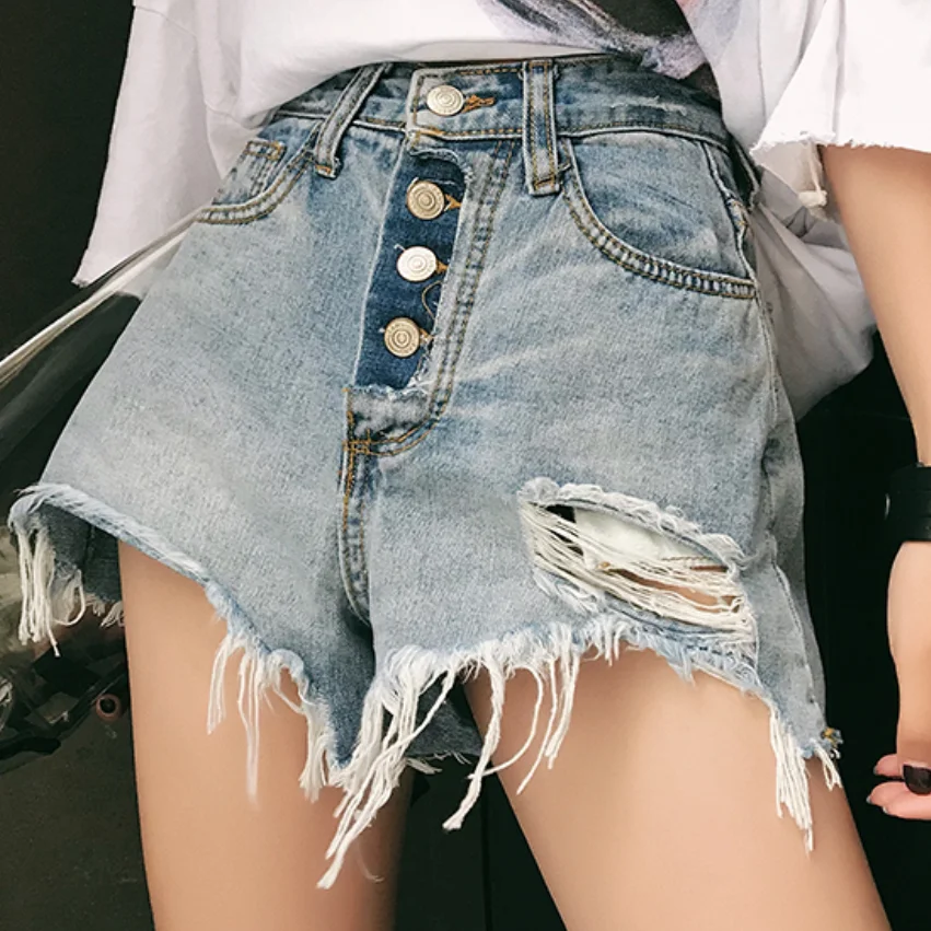 Женские джинсовые шорты с завышенной талией свободные летние широкими штанинами