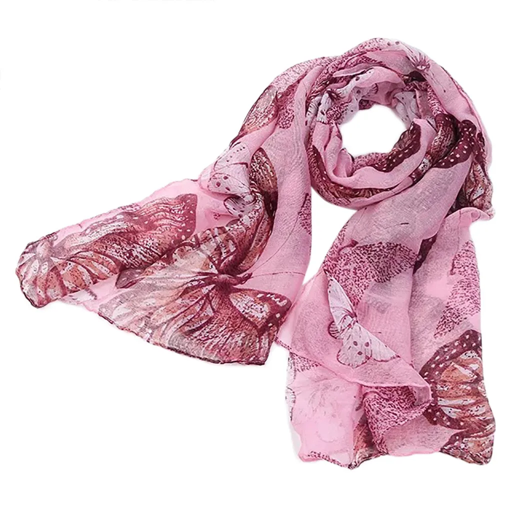 Женский шелковый шарф SAGACE шифоновый с принтом бабочек милый рисунком 2020|Женские