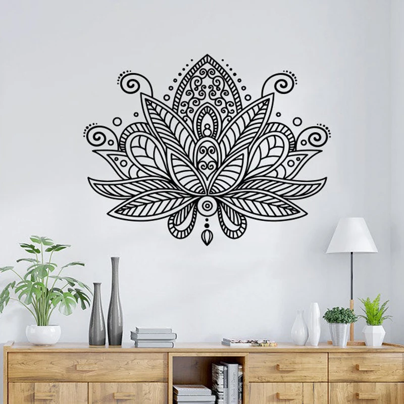 

Lotus Flower Wall Decal Mandala Indian Ornament Namaste Vinyl Wall Sticker Yoga Studio Bohemian Boho Bedroom Home Decor X552