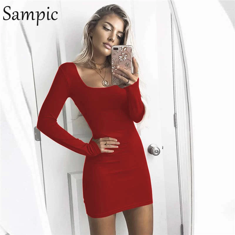 Женское повседневное облегающее платье Sampic с длинным рукавом и квадратным