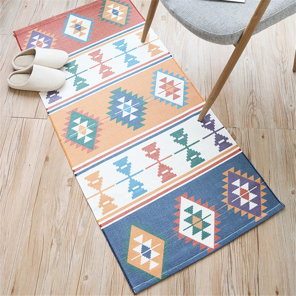 Цветной ковер с геометрическим принтом в стиле ретро хлопковый Плетеный Ковер