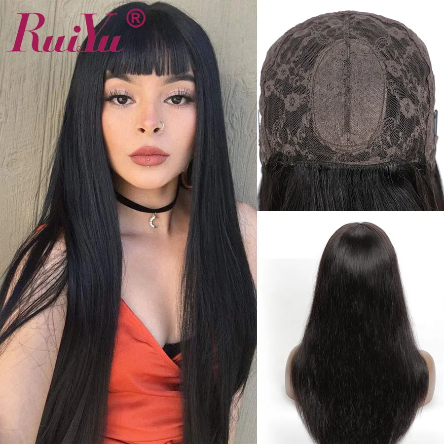 Парики из человеческих волос для женщин прямые парики с челкой средняя часть