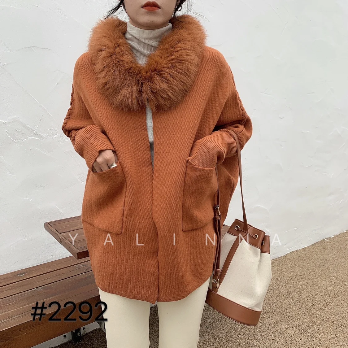 Sweater Women Time-limited Solid Long 2020 New Woman Sweater Fox Fur Collar Bat Sleeve Knitted Cardigan Loose Large Size Outer