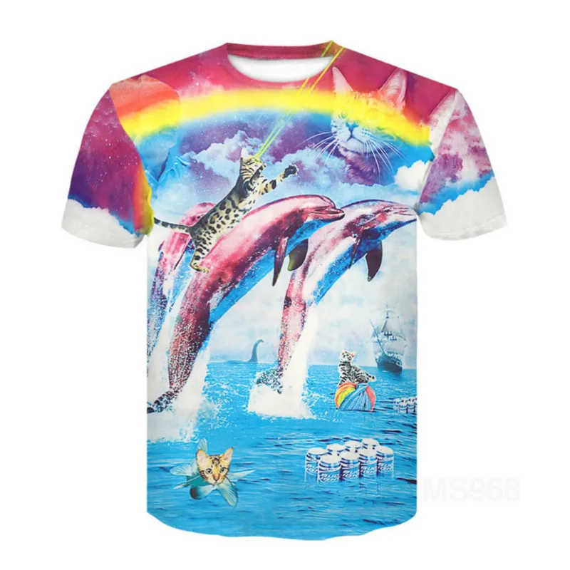 

Camisetas de manga corta impresas en 3D para hombres, camisetas de moda para gatos, pandas y ballenas, nuevas tendencias
