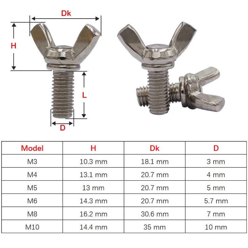 Ручная затяжка винты с крыльями бабочки болт из овечьего рога M3/M4/M5/M6/M8/M10 304