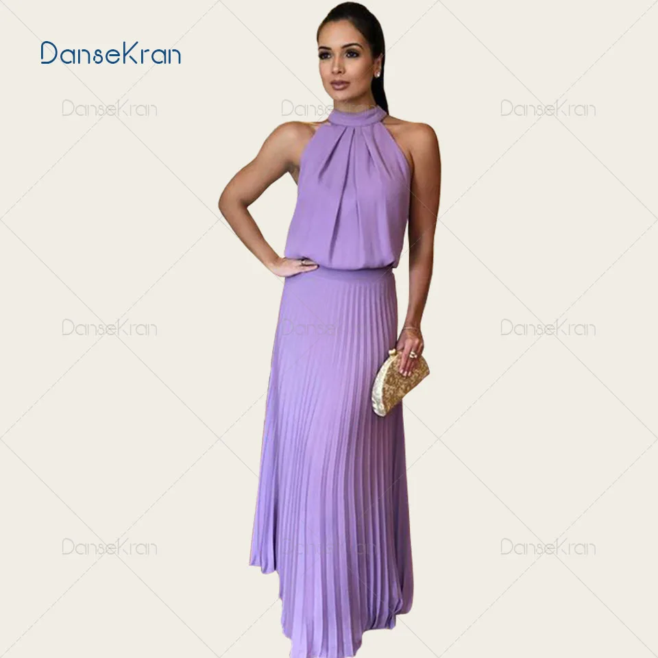 

Halter Violet Strapless Prom Dresses Pleat Long Formal Evening Dresses for Women Floor Length A-Line Satin Evening Gowns