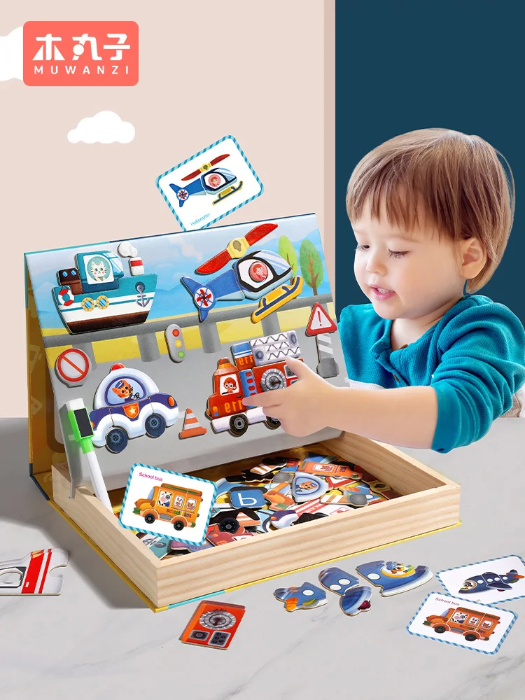 

Wooden Montessori Magnetic Dress Changing Jigsaw Game Toys Preschool Multifunction Drawing Busy Board Educational Puzzle Toys