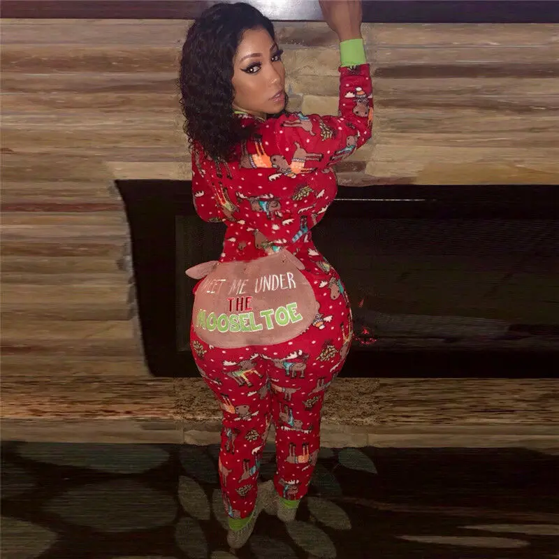 Женские рождественские комбинезоны с длинными рукавами принтом Clubwear комбинезон